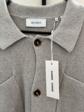 Les Deux Men’s Light Gray Knit Polo Cardigan
